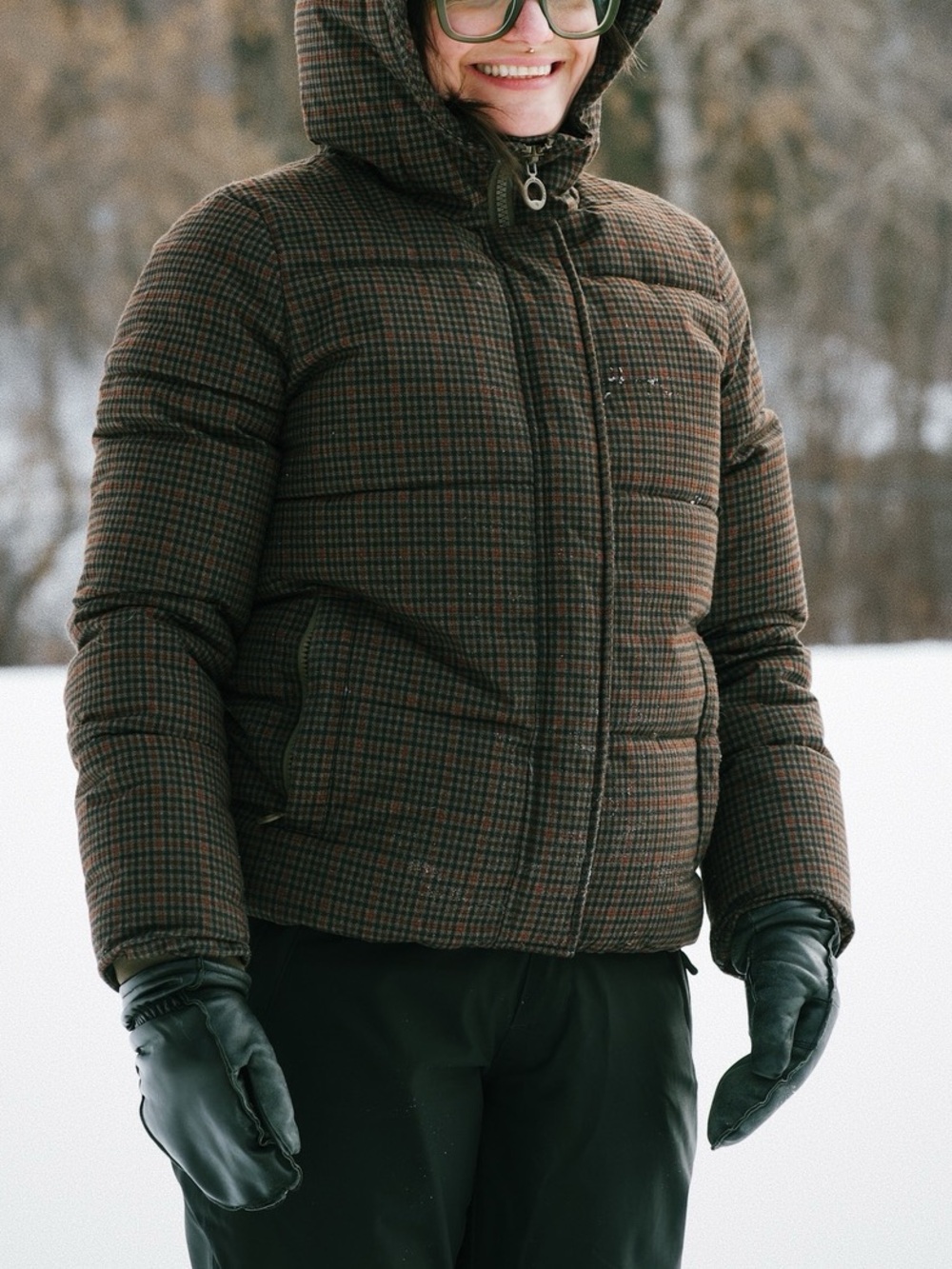 Noize winter puffer jacket with hood - plaid pattern